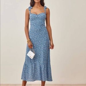 Blue and white REFORMATION Nikita dress